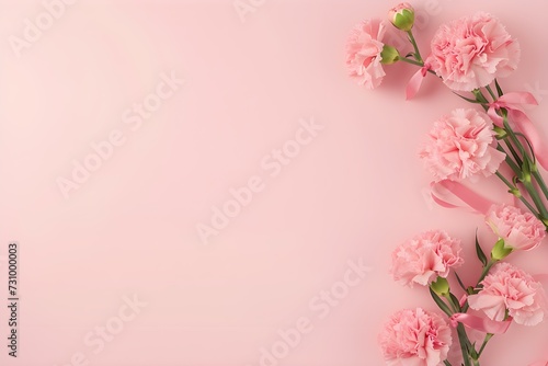 Design Concept of Mother s Day Holiday Greeting With Carnation Bouquet on Pink Table Background.
