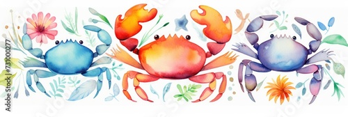 abstract watercolor colorful crab pattern