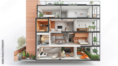 Model of a Multi-floor residential building cutaway