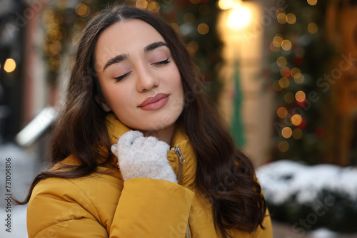 Wallpaper Mural Portrait of beautiful woman on city street. Space for text Torontodigital.ca