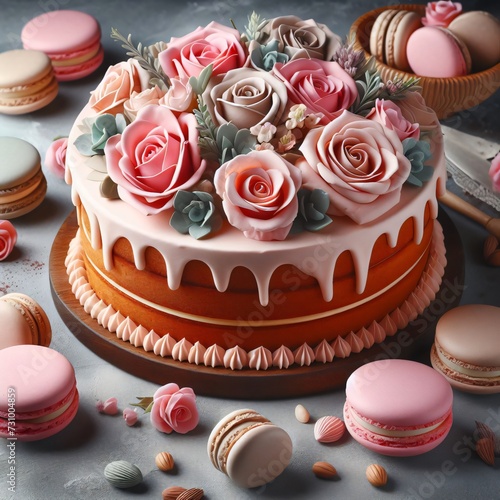 cake with roses generative ai
