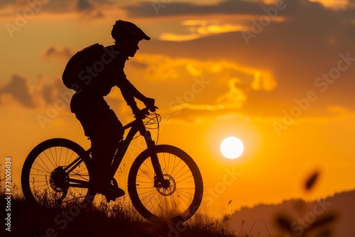 Mountain biker silhouette against a setting sun