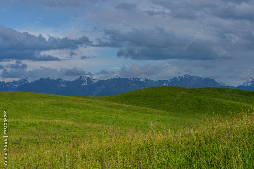 Expressive sky over a high mountain plateau on a summer evening