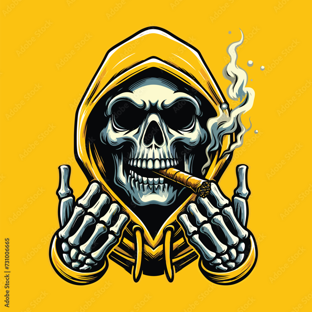 skull with wearing yellow hoodie Illustration skull with wearing yellow hoodie Illustration