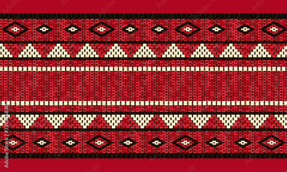 A Traditional Arabian Sadu Weaving Pattern In Red Black And White Wool - obrazy, fototapety, plakaty 