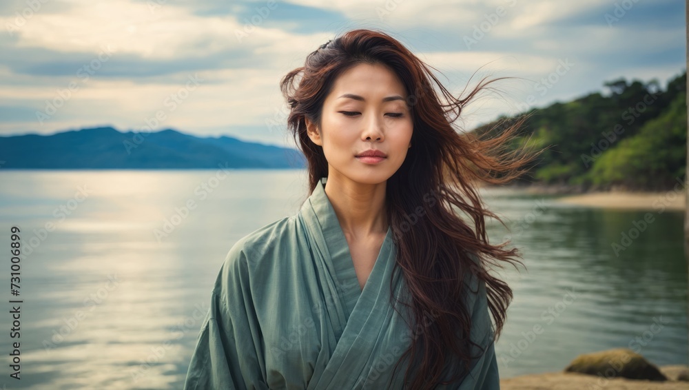 Smiling woman standing with arms crossed at beach Smiling woman standing with arms crossed at beach
