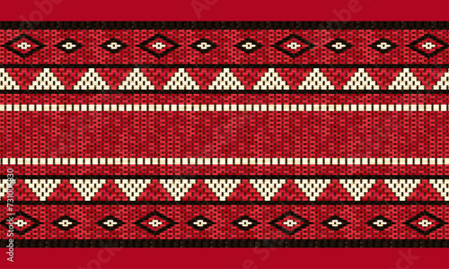 A Traditional Arabian Sadu Weaving Pattern In Red Black And White Wool