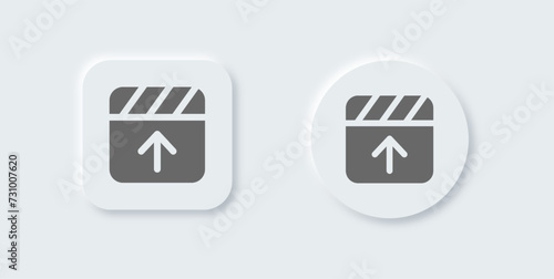 Upload video solid icon in neomorphic design style. Download signs vector illustration.