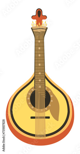 Portuguese fado guitar. Ancient folk musical instrument. Vector isolated illustration.