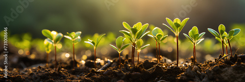 Close-up photo of seedlings at surface level represent new beginnings, life force, abundance and sustainability. It can be used in advertising, communication, education or decoration up to creativity. © Chanawat