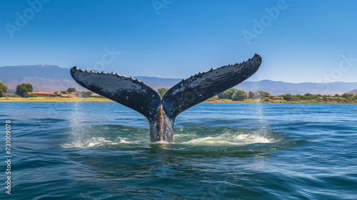 Humpback Whale Tail Above the Water. Madagascar. © Elysium
