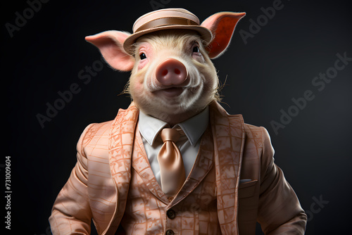 Pig in Fashionable Attire Signifying Stock Market Loss