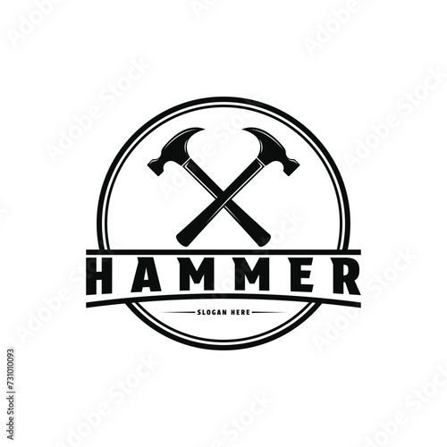 Hammer crossed logo design vintage retro label