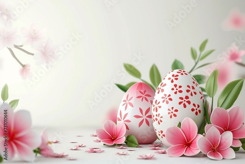 Illustration with Easter eggs decorated with flowers. Volumetric model. Holiday greeting card. Generated ai.