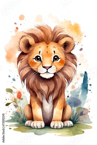 Fun zoo. Illustration of cute Lion. Trendy sticker and t shirt design.