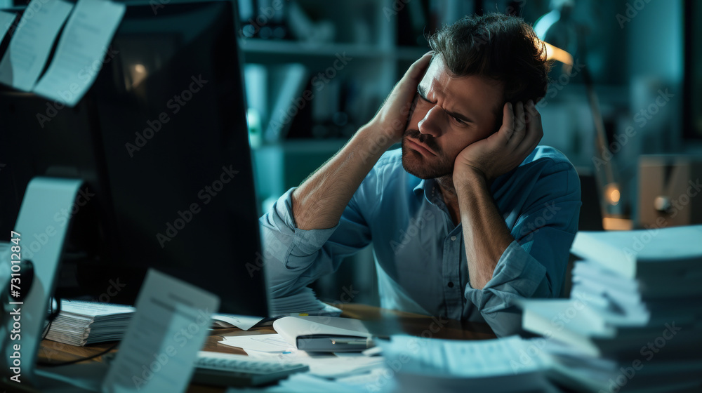 businessman staring at a computer screen audit notice from the tax authority businessman staring at a computer screen audit notice from the tax authority