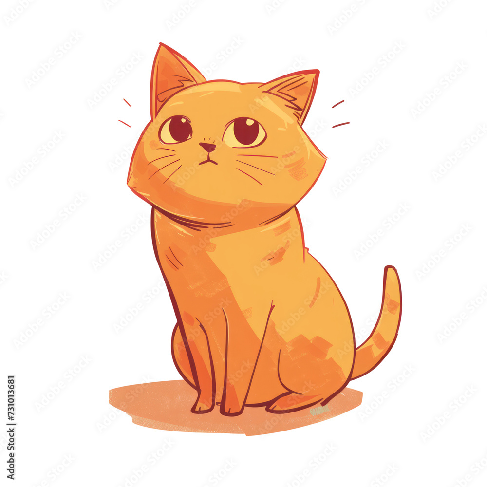 Obraz premium Happy Cartoon Kitten with a Funny Smile and Playful Paw, Illustration of a Cute Domestic Cat in Art Style, orange kitten cute , isolated on white .png