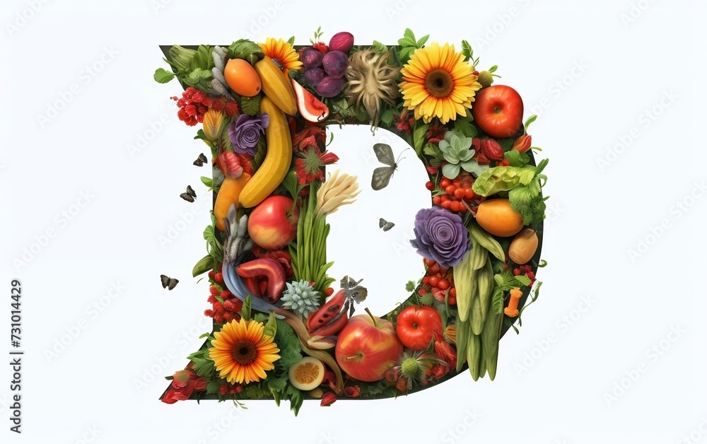 Fruit and Vegetable Collage Forms the Letter D