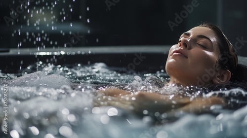 A young woman finds serenity and relaxation as she enjoys a spa treatment in a jacuzzi 