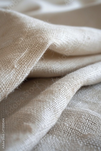 Close-up of a stack of linen fabric, sustainable natural product