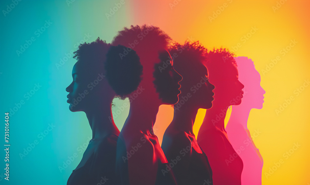 Different colored silhouettes of people symbolizing uniqueness on abstract background.