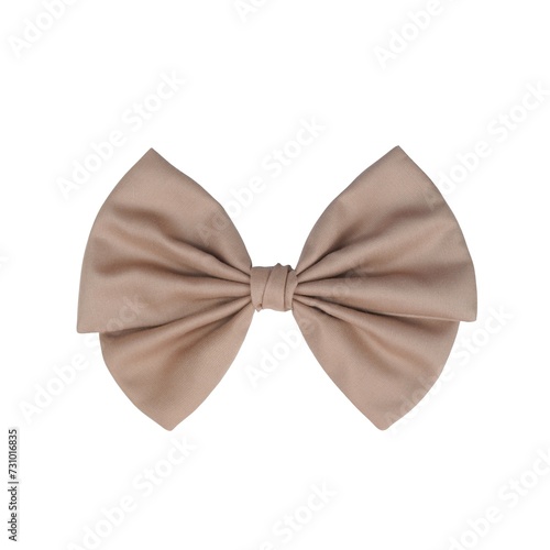 Charming brown cotton fabric bow with short tails on a white background. Adds rustic elegance to any project.