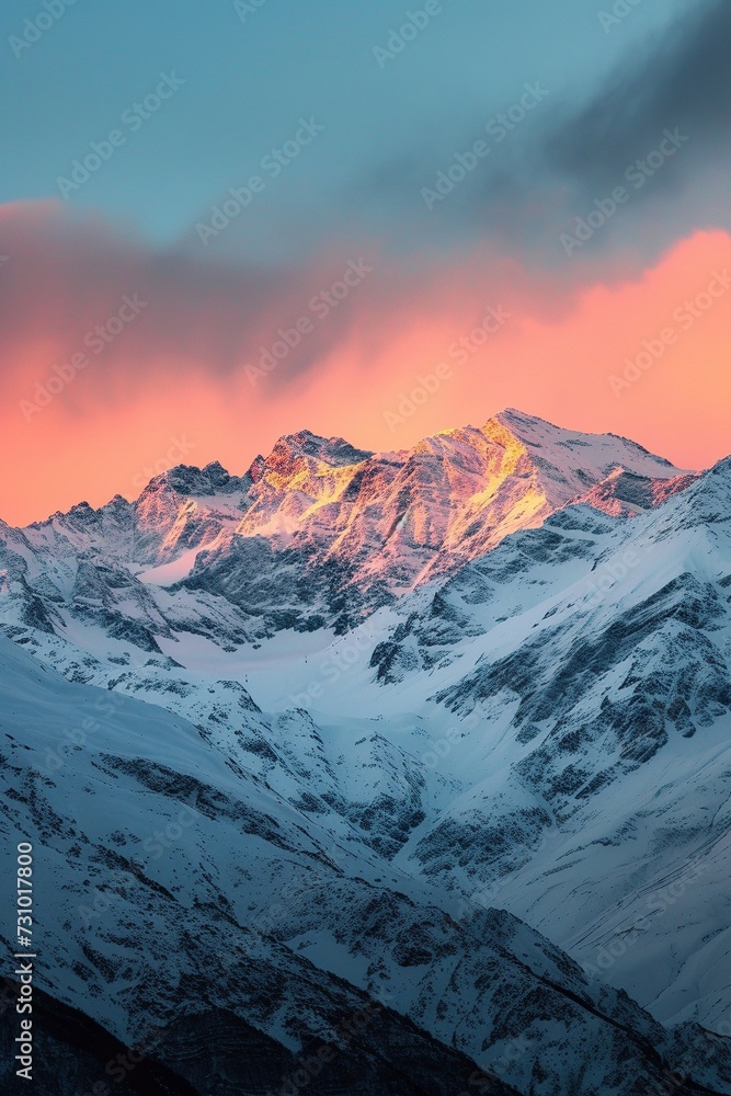 Fototapeta premium Mountain landscape in winter, at sunset