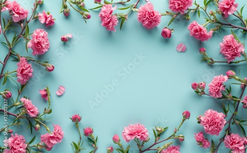  pink flowers with a wooden frame on pastel background  23 