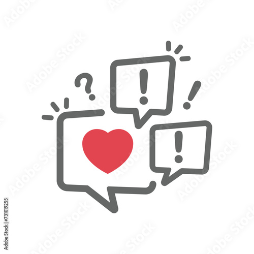 Message bubble with heart. Happy Valentine's day, simple love symbol, icon collection. 