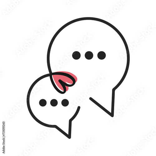 Message bubble with heart. Happy Valentine's day, simple love symbol, icon collection. 