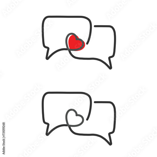 Message bubble with heart. Happy Valentine's day, simple love symbol, icon collection. 