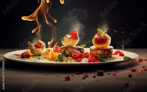 White Plate With Savory Food and Sauce photo