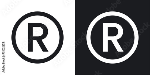 Registered trademark symbol icon designed in a line style on white background.