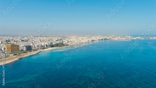 Bari, Italy. The central embankment of the city during the day. Lungomare di Bari. Summer. Bari - a port city on the Adriatic coast, Aerial View © nikitamaykov
