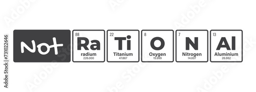 Vector text: NOT RATIONAL composed of individual elements of the periodic table. Isolated on white background.