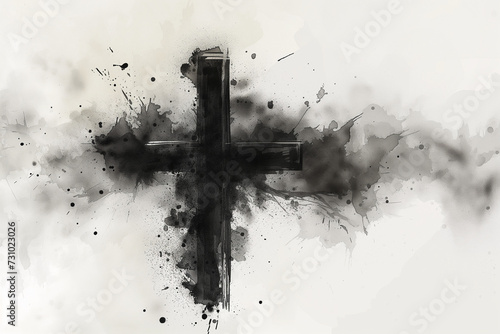 cross in watercolor style with grey background