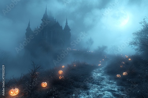 Gothic Horror Haunted Mansion in Fog