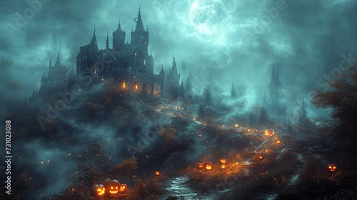 Gothic Horror Haunted Mansion in Fog