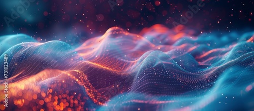 Abstract background featuring digital technology, with concepts of artificial intelligence, deep learning, and big data. Visual representation of tech for cloud template, using wavy design. photo
