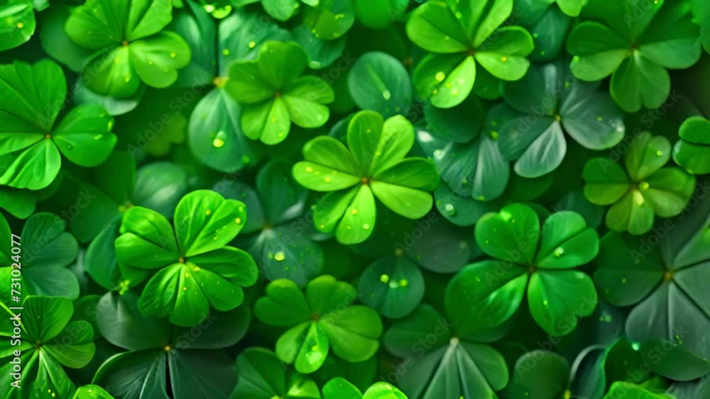Four leaf clovers background, Realistic natural leaves natural background, little green trefoil, symbol of st. patrick's day. 4k video. Copy space Four leaf clovers background, Realistic natural leaves natural background, little green trefoil, symbol of st. patrick's day. 4k video. Copy space