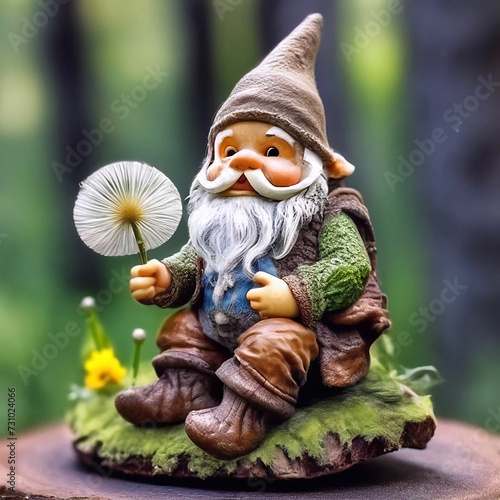 gnome sits on a stump among flowers © urra