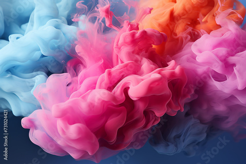 Colorful smoke background, art, magic explosion Colorful rainbow paint drops from above mixing in water. Ink swirling underwater. transparent background Generative Ai