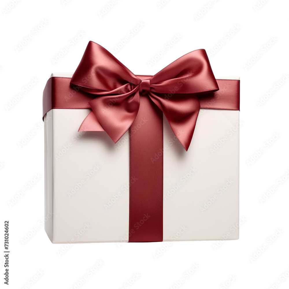 Large rectangular white gift box with a red ribbon bow isolated on transparent background Large rectangular white gift box with a red ribbon bow isolated on transparent background