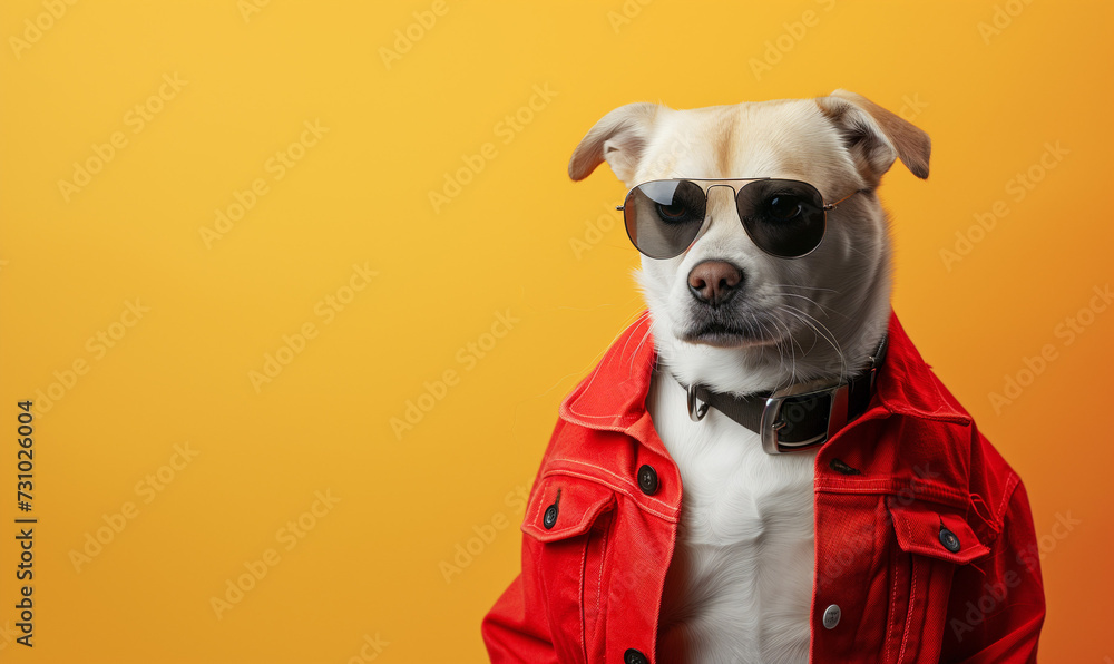 Cool dog in Sunglasses and Yellow Jacket, Fashionable Feline with Attitude