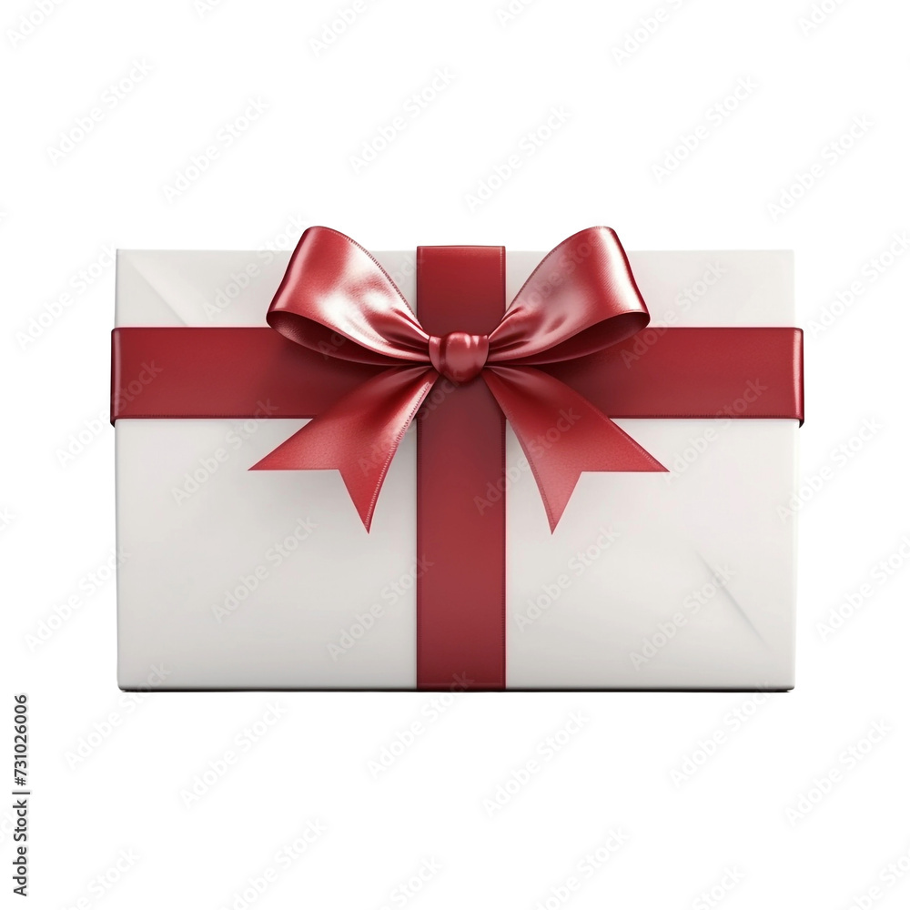 Large rectangular white gift box with a red ribbon bow isolated on transparent background Large rectangular white gift box with a red ribbon bow isolated on transparent background