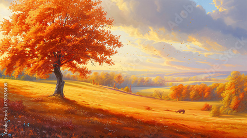 Zauberhafte Landschaft im Herbst, sonnig.