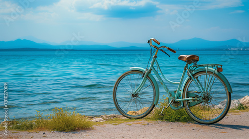 Bicycle on the beach with sea background