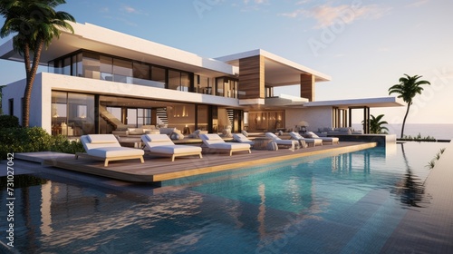 Contemporary seaside luxury villa with pool.