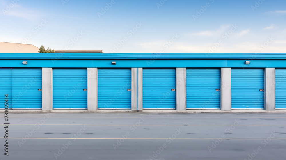 row of selfstorage units with blue doors / shutters