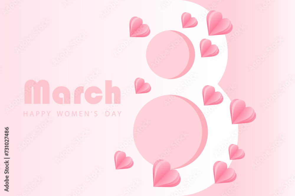 Background for March 8. Pink paper hearts with number 8. Happy International Women's Day. Vector illustration. Background for March 8. Pink paper hearts with number 8. Happy International Women's Day. Vector illustration.